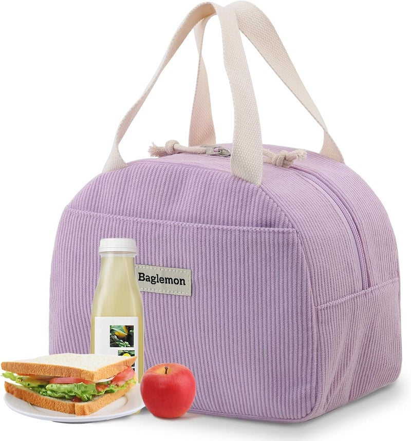 Baglemon Lunch Bag for Women Men Cute Corduroy Lunch Tote Bags Reusable Insulated Lunch Box Large Capacity Reusable Insulated Cooler for Work/Picnic/Travel - Image 1